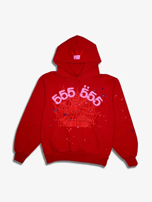 Sp5der Worldwide Red Angel Number 555 Hoodie